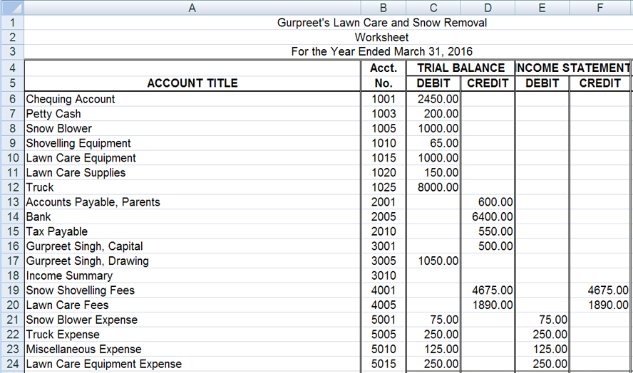 Income Statement Screen Shot