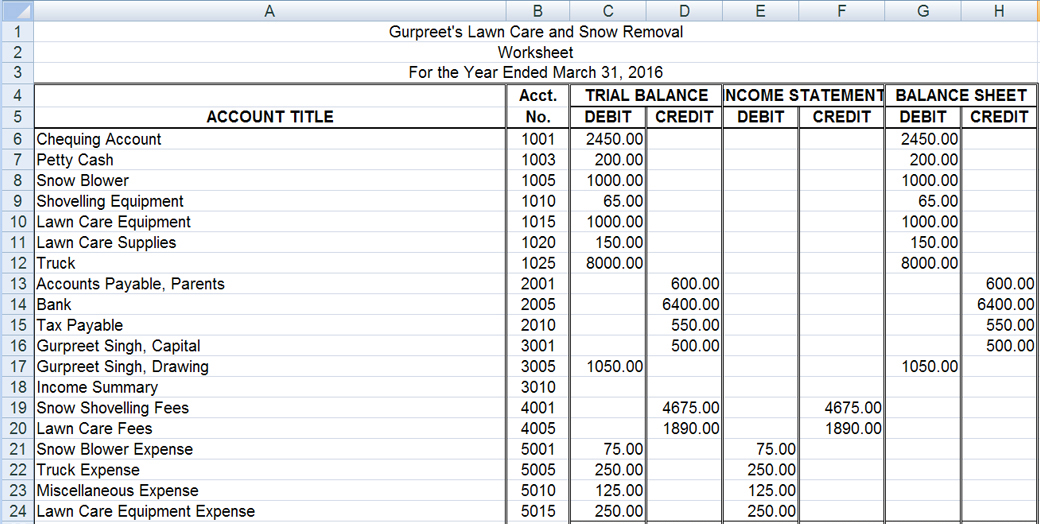 Balance Sheet Screen Shot